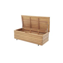 Coffre de rangement jardin en bois exotique d'eucalyptus FSC - 190 L - 48,5 x 109,5 x 37 cm - Avec roulettes - Effet Teck