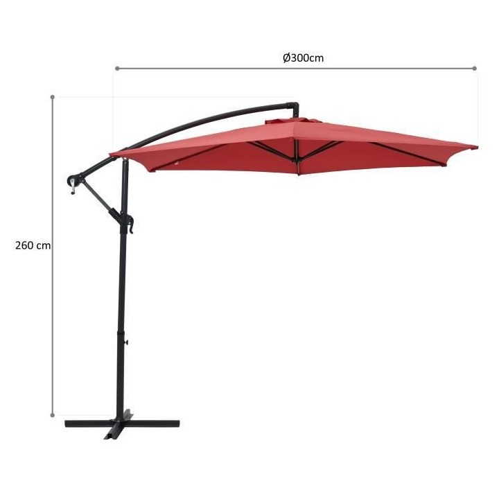 Parasol déporté diametre 3m - structure en aluminium avec toile poly