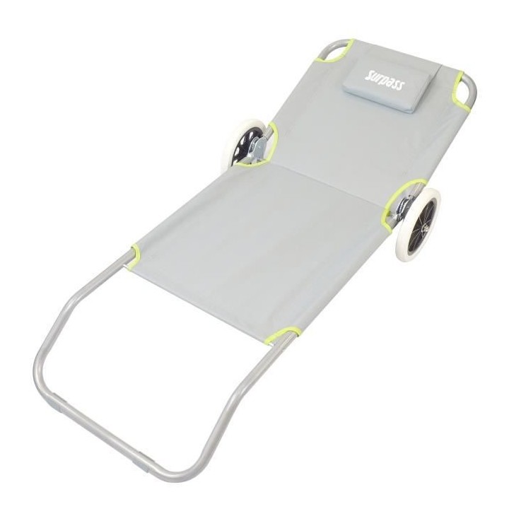 Chaise de plage a roulette SURPASS vert et gris