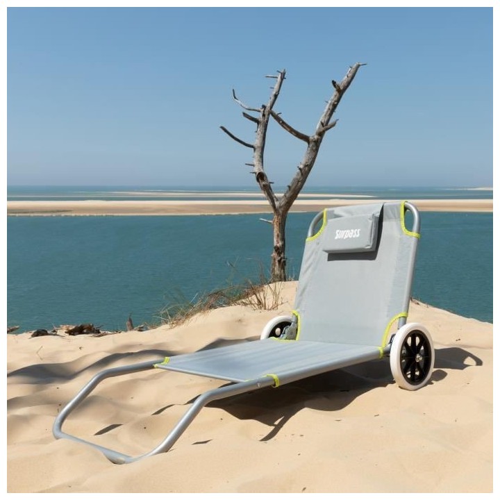 Chaise de plage a roulette SURPASS vert et gris