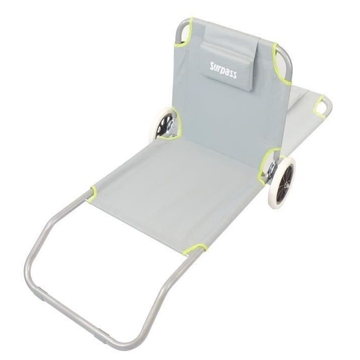 Chaise de plage a roulette SURPASS vert et gris