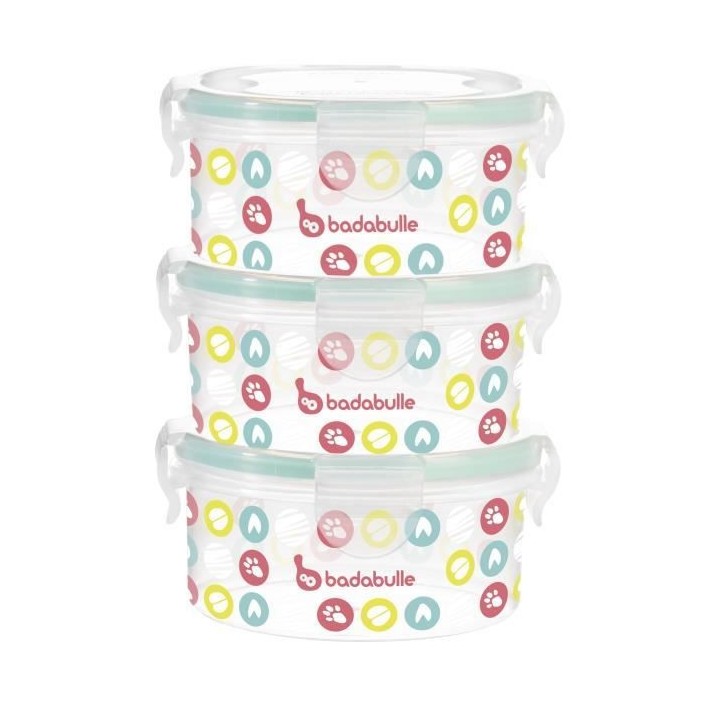 Badabulle MaxiBox, Pots de conservation, 3x300 ml, sans BPA, Couvercle