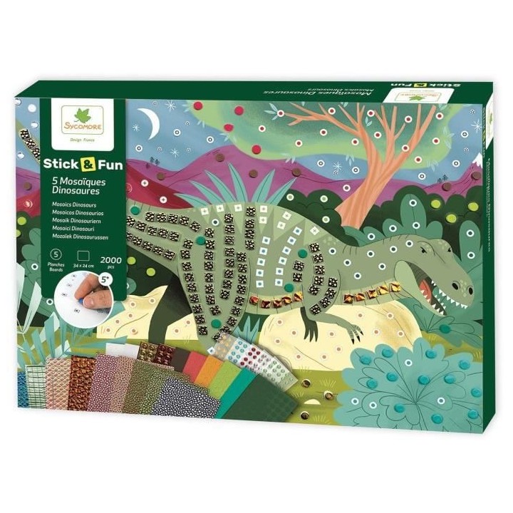 SYCOMORE - 5 TABLEAUX MOSAIQUES DINOSAURES