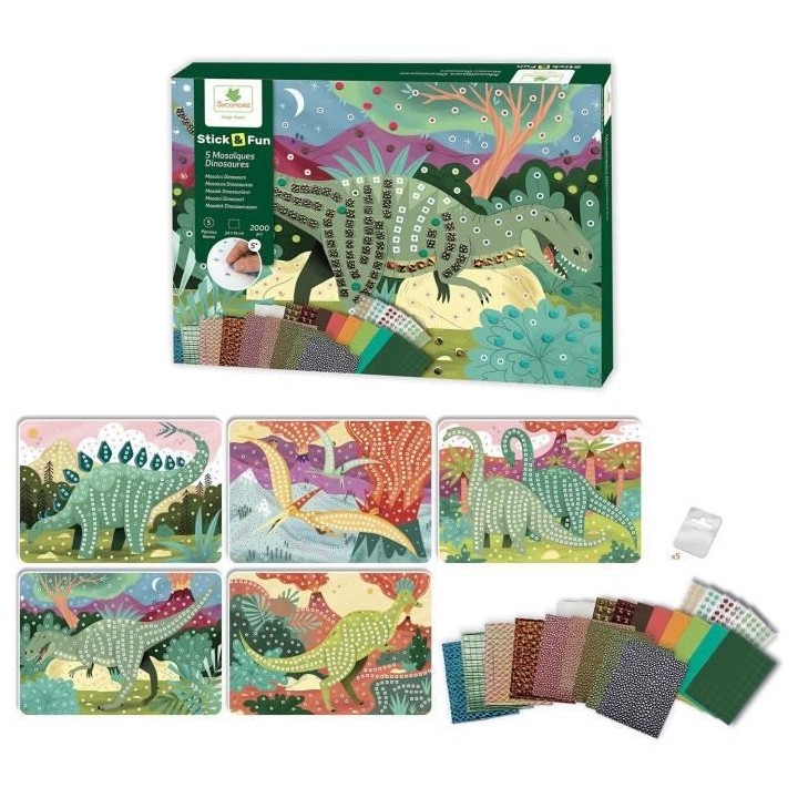 SYCOMORE - 5 TABLEAUX MOSAIQUES DINOSAURES