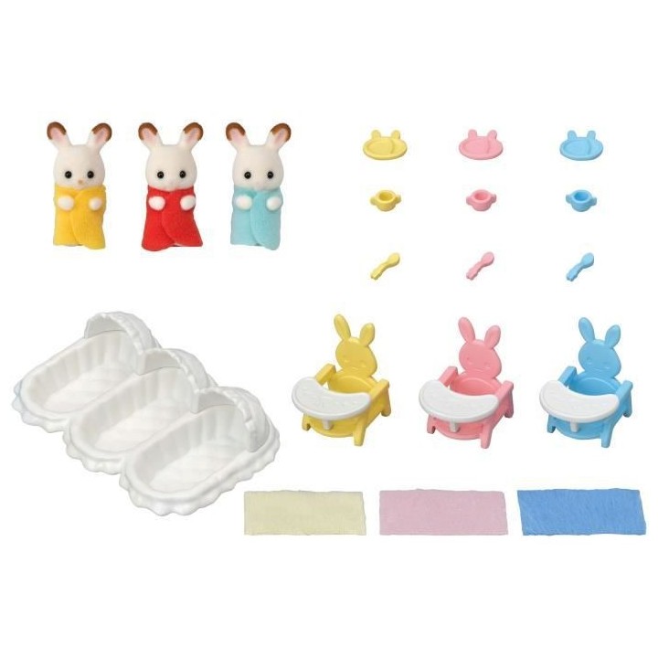 SYLVANIAN FAMILIES Les triplés lapin chocolat et accessoires puéricu