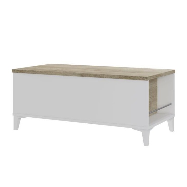 Table basse avec plateau relevable - Blanc/Chene - L 100 x P 50/72 x H