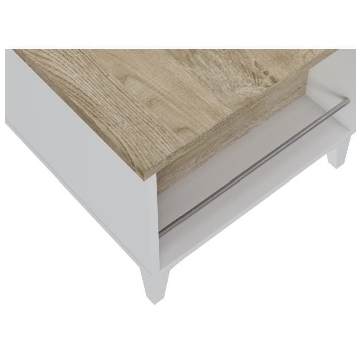 Table basse avec plateau relevable - Blanc/Chene - L 100 x P 50/72 x H