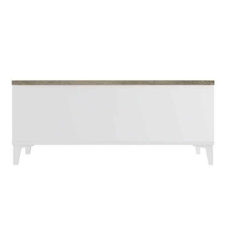 Table basse avec plateau relevable - Blanc/Chene - L 100 x P 50/72 x H