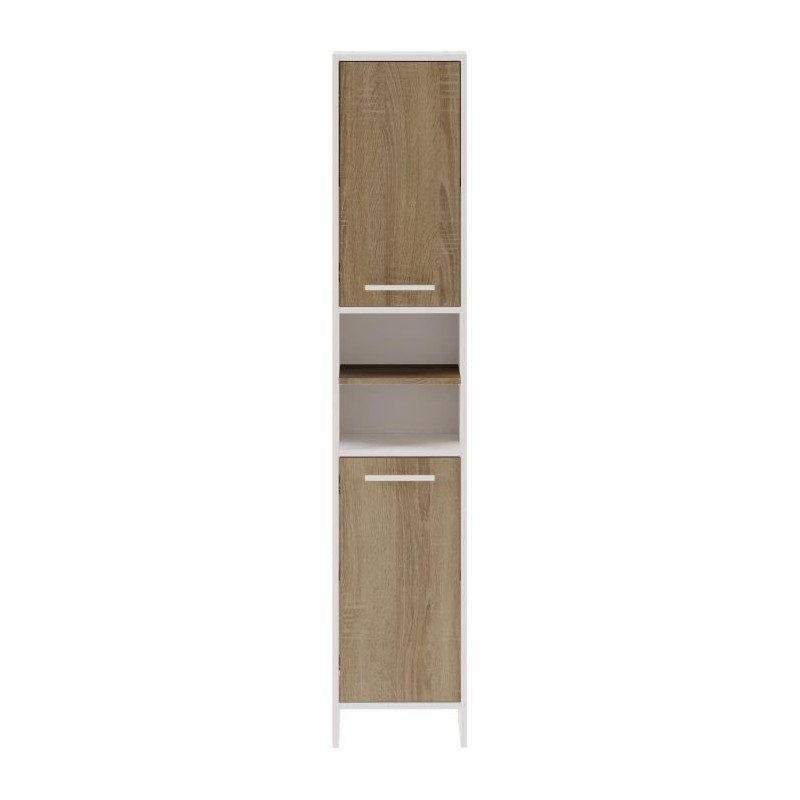 MYSTIC Meuble haut de salle de bain 2 Portes -L 35 x P 30 x H 180 cm - Mélaminé chene et blanc