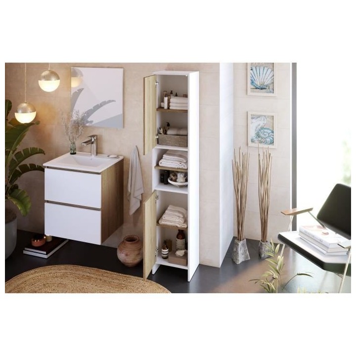 MYSTIC Meuble haut de salle de bain 2 Portes -L 35 x P 30 x H 180 cm -