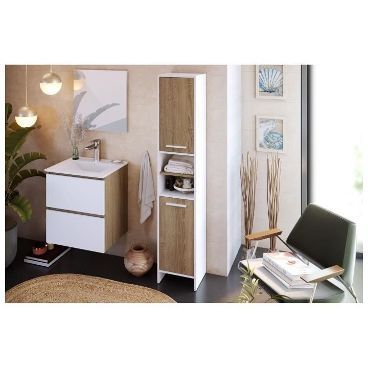 MYSTIC Meuble haut de salle de bain 2 Portes -L 35 x P 30 x H 180 cm -