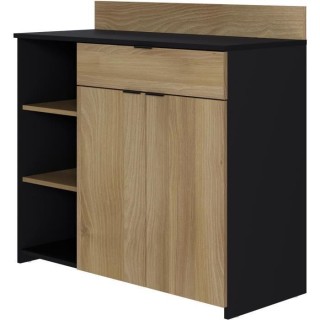 Buffet Cuisine - 2 portes + 1 tiroir - Mélaminé chene et noir - L 10