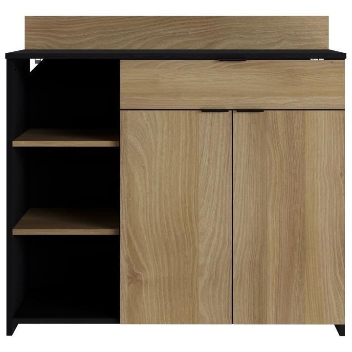 Buffet Cuisine - 2 portes + 1 tiroir - Mélaminé chene et noir - L 10
