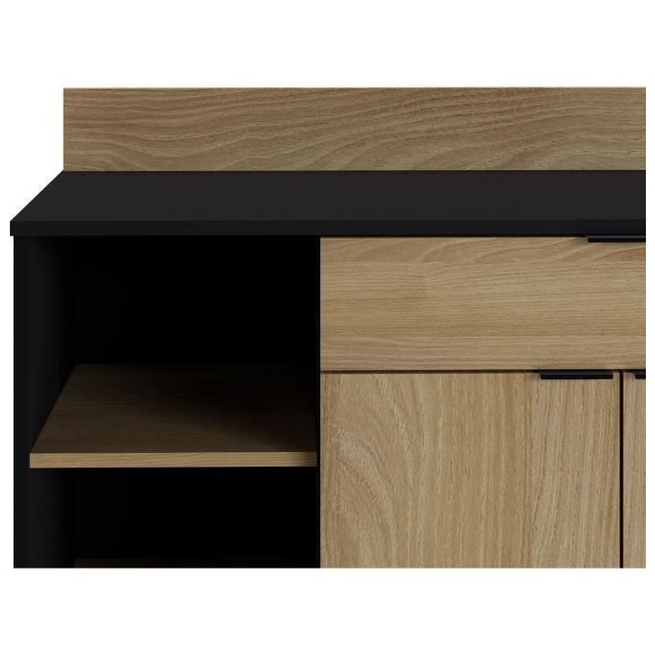 Buffet Cuisine - 2 portes + 1 tiroir - Mélaminé chene et noir - L 10