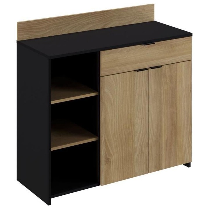 Buffet Cuisine - 2 portes + 1 tiroir - Mélaminé chene et noir - L 10