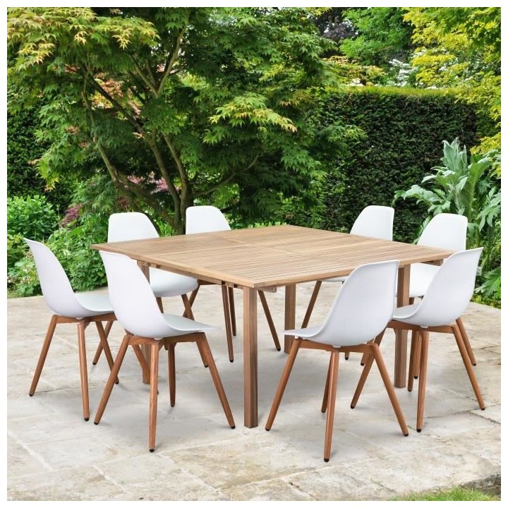Table de jardin carré extensible 8 personnes - Acacia - Dimensions :