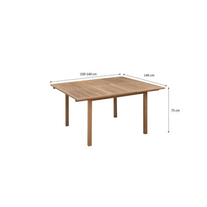 Table de jardin carré extensible 8 personnes - Acacia - Dimensions :