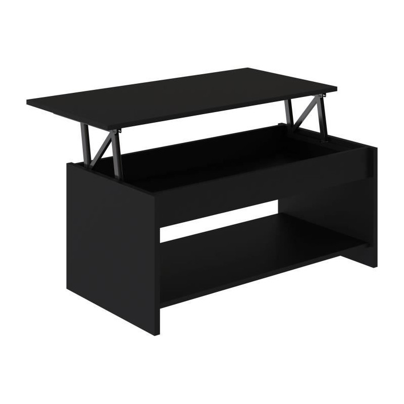 Table basse HAPPY - Mélaminé noir - Plateau relevable - L 100 x P 50 x H 44 cm