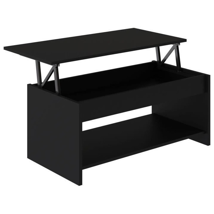Table basse HAPPY - Mélaminé noir - Plateau relevable - L 100 x P 50