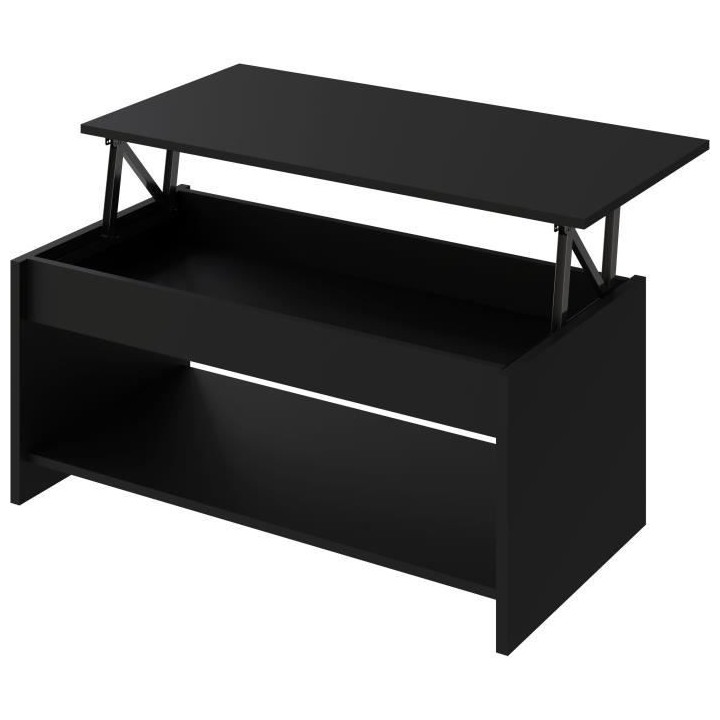 Table basse HAPPY - Mélaminé noir - Plateau relevable - L 100 x P 50
