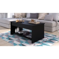 Table basse HAPPY - Mélaminé noir - Plateau relevable - L 100 x P 50 x H 44 cm