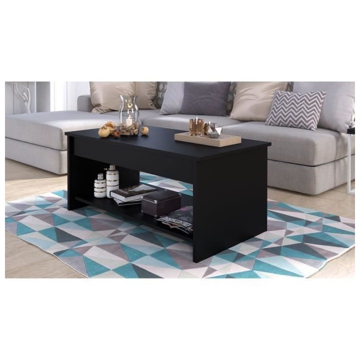 Table basse HAPPY - Mélaminé noir - Plateau relevable - L 100 x P 50