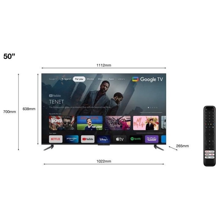 TCL LED 50QLED770 - 127 cm (50) - 4K QLED Dolby vision Dolby Atmos - G