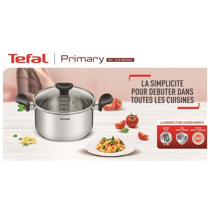 TEFAL E3086404 Primary Marmite 28 cm + couvercle, Garantie 10 ans, Aci