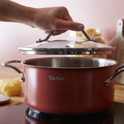 TEFAL Faitout 20 cm, Couvercle verre, Induction, Four, Acier inoxydable, Bords verseurs, Graduations intérieures, Sensation B92