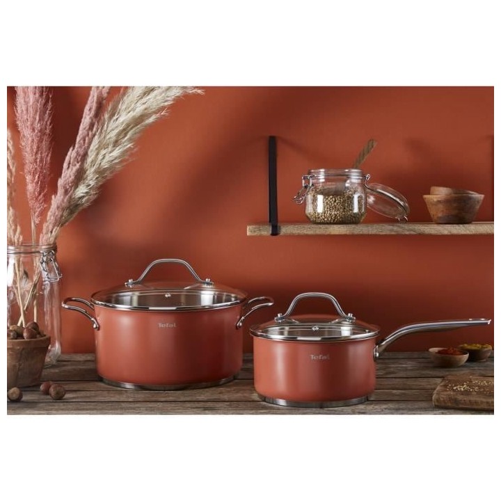 TEFAL Batterie de cuisine 6 pieces, Couvercles verre, Induction, Four,