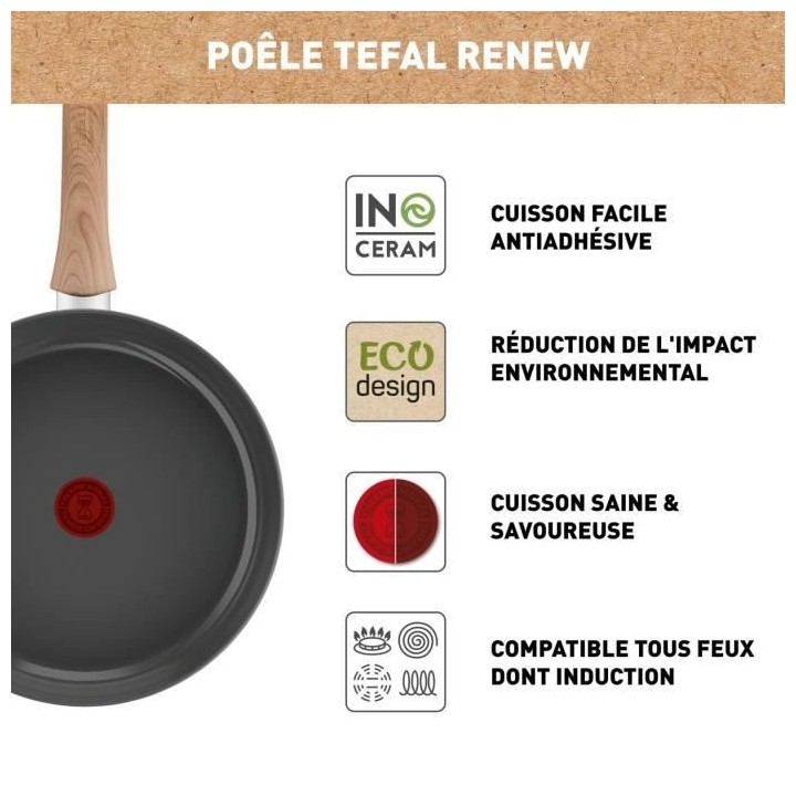 TEFAL Poele 24 cm, Induction, Revetement céramique antiadhésif, Recy