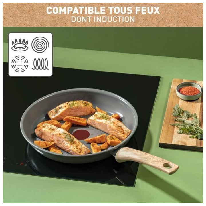 TEFAL Poele 24 cm, Induction, Revetement céramique antiadhésif, Recy