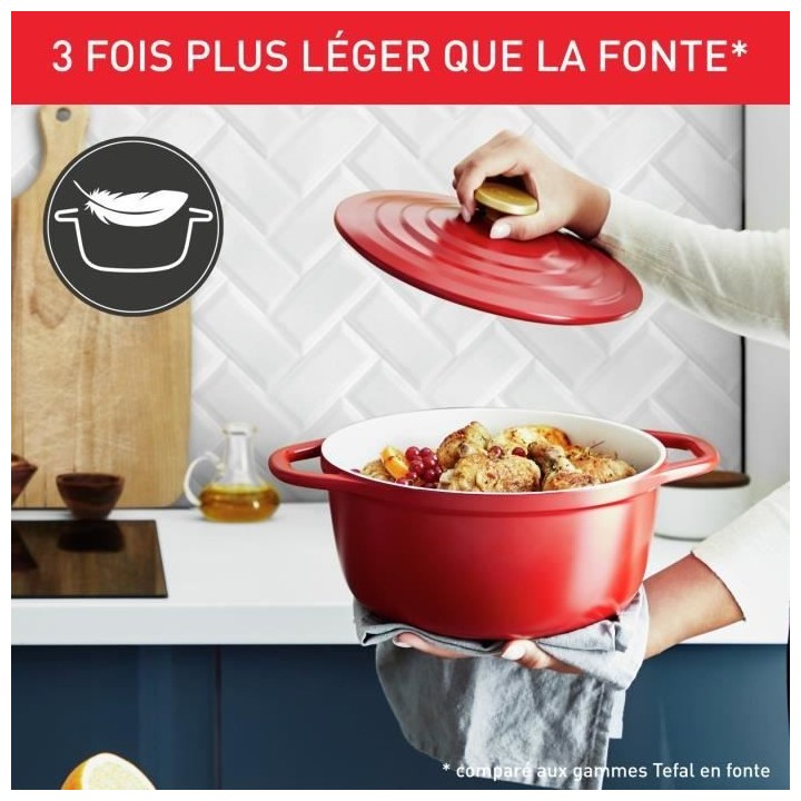 TEFAL E2544604 Air cocotte légere 24 cm fonte d'aluminium rouge, tous