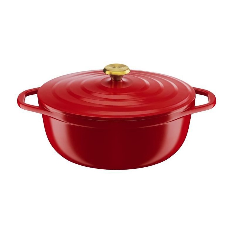 TEFAL E2548904 Air cocotte légere ovale 30x23 cm, fonte d'aluminium rouge, tous feux dont induction