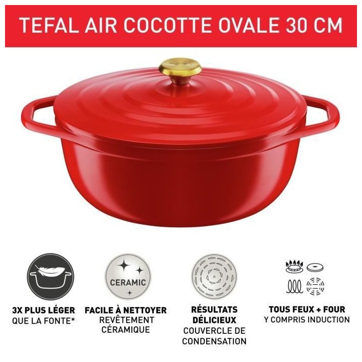 TEFAL E2548904 Air cocotte légere ovale 30x23 cm, fonte d'aluminium r