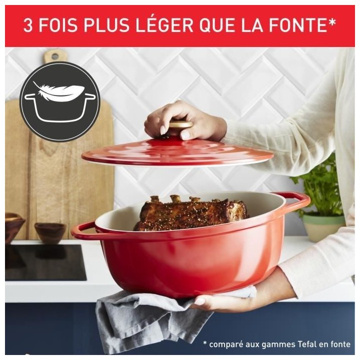 TEFAL E2548904 Air cocotte légere ovale 30x23 cm, fonte d'aluminium r