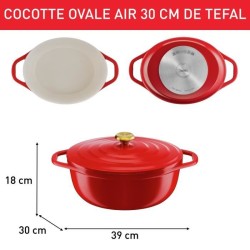 TEFAL E2548904 Air cocotte légere ovale 30x23 cm, fonte d'aluminium rouge, tous feux dont induction