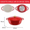 TEFAL E2548904 Air cocotte légere ovale 30x23 cm, fonte d'aluminium rouge, tous feux dont induction