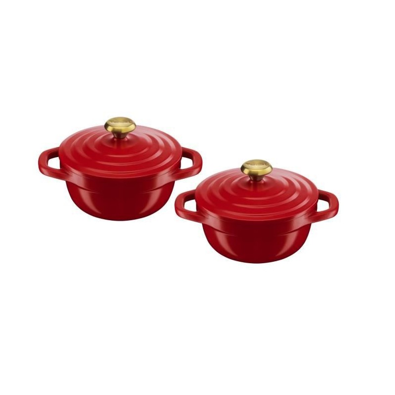 TEFAL Lot de 2 mini cocottes en fonte d'aluminium 11 cm, Induction + four, Revetement céramique, Légeres, Air E254S204