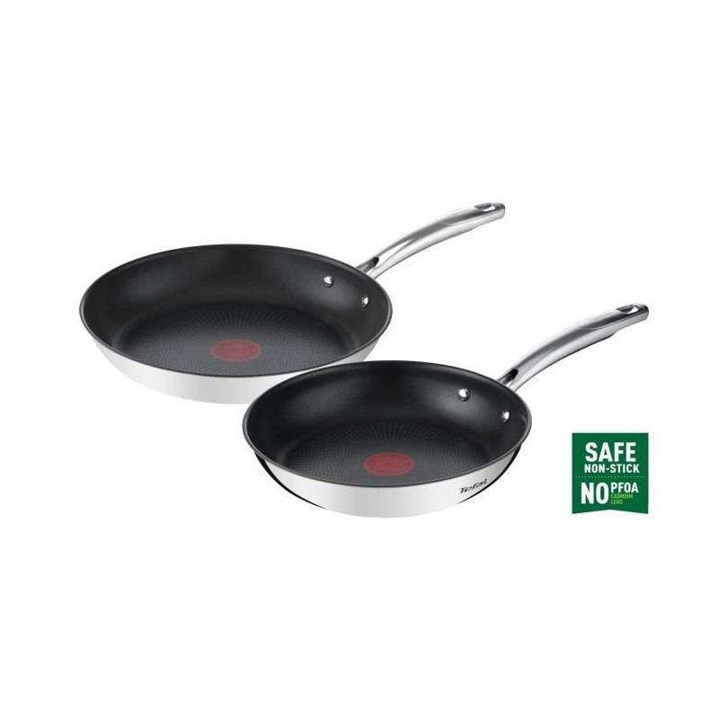 TEFAL G732S255 Lot de 2 poeles 24/28 cm, Induction, Revetement extérieur inox, Revetement intérieur antiadhésif, Duetto