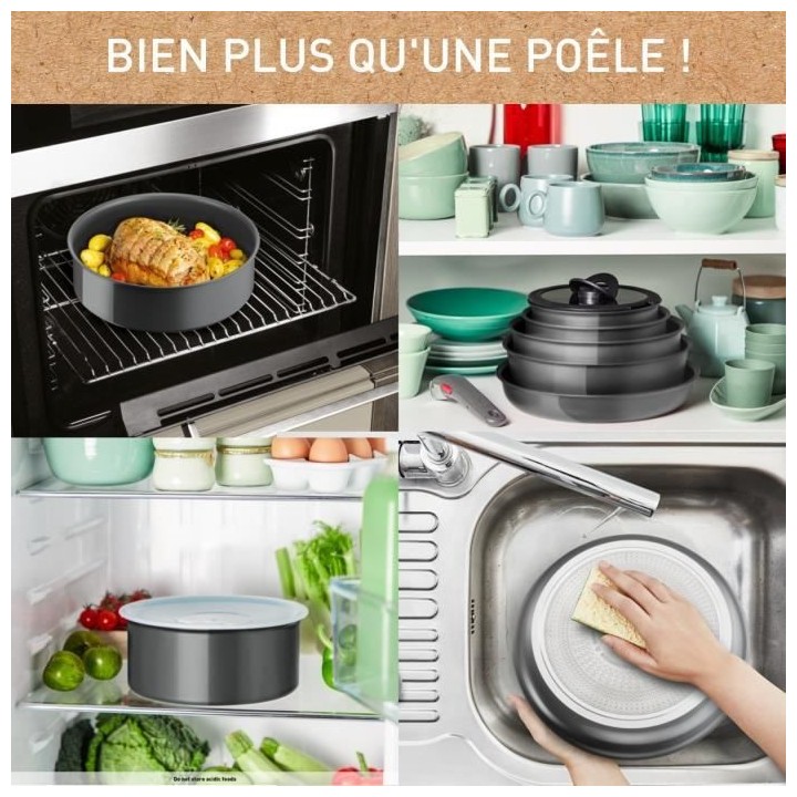 TEFAL INGENIO Lot de 3 pieces, Poele 28 cm, Casserole 18 cm, Poignée,