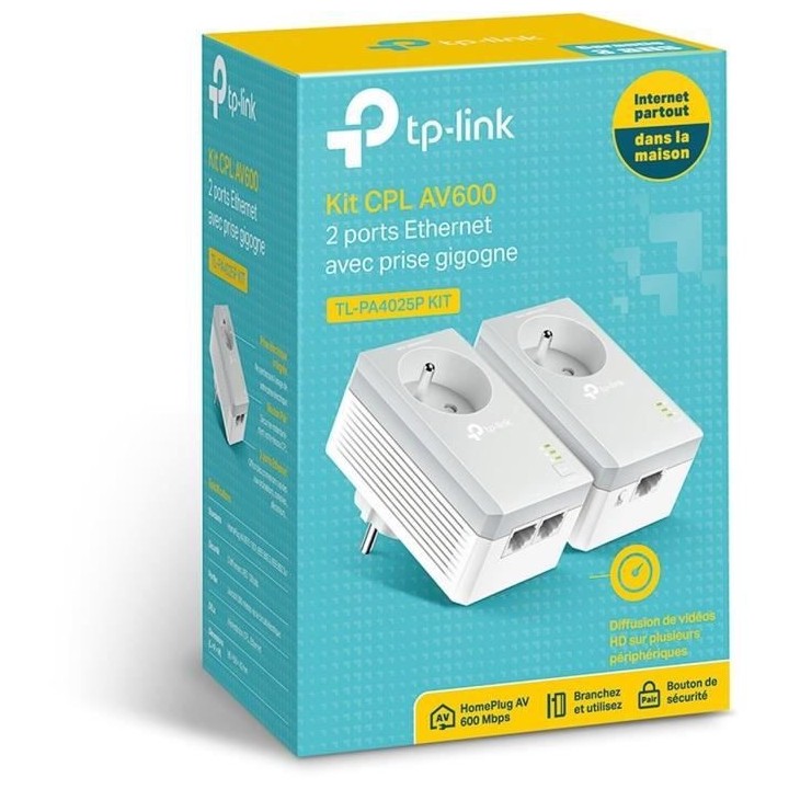 TP-Link TL-PA4025P KIT CPL 600 Mbps avec Prise Intégrée et Ports Eth