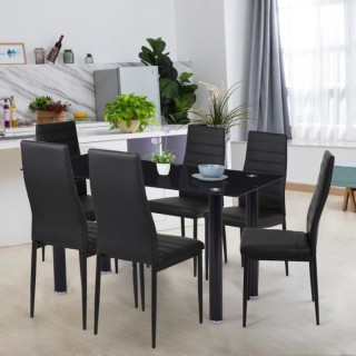 Ensemble Table a manger L 140 x P 80 cm + 6 chaises - Métal - Plateau