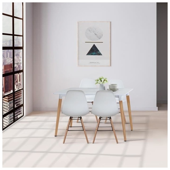 Ensemble Table a manger 120x80 cm+ 4 chaises - Laqué Blanc - OTTO