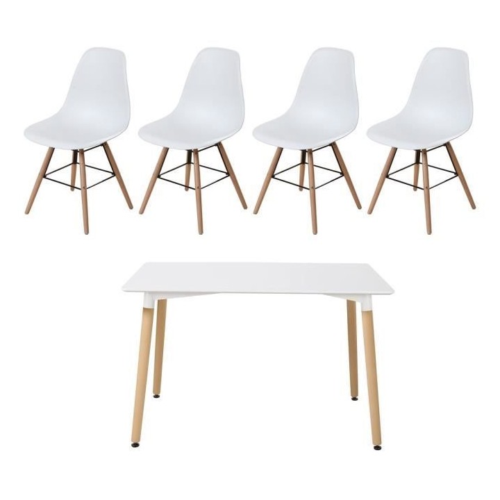 Ensemble Table a manger 120x80 cm+ 4 chaises - Laqué Blanc - OTTO