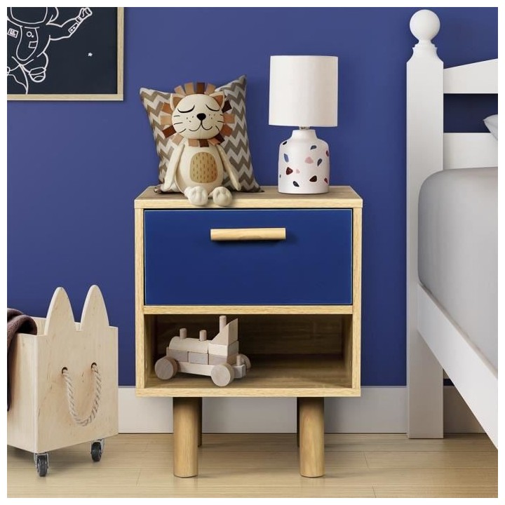 Table de chevets avec poignées - Pieds bois de pin bleu - LILA