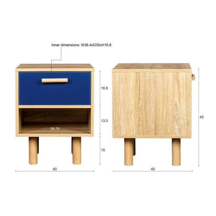Table de chevets avec poignées - Pieds bois de pin bleu - LILA