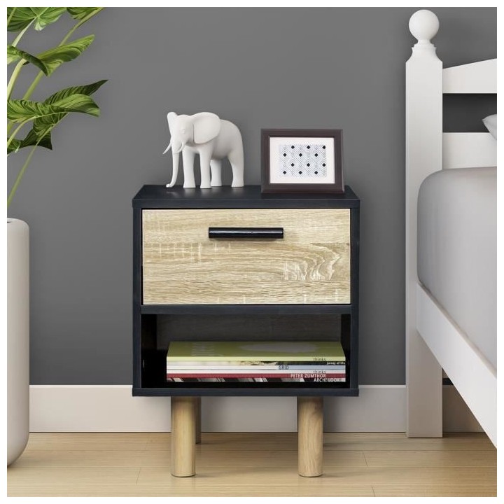 Table de chevets avec poignées - Pieds bois de pin noir - LILA