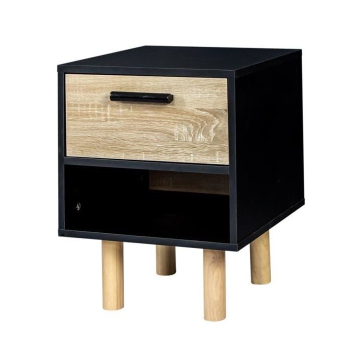 Table de chevets avec poignées - Pieds bois de pin noir - LILA