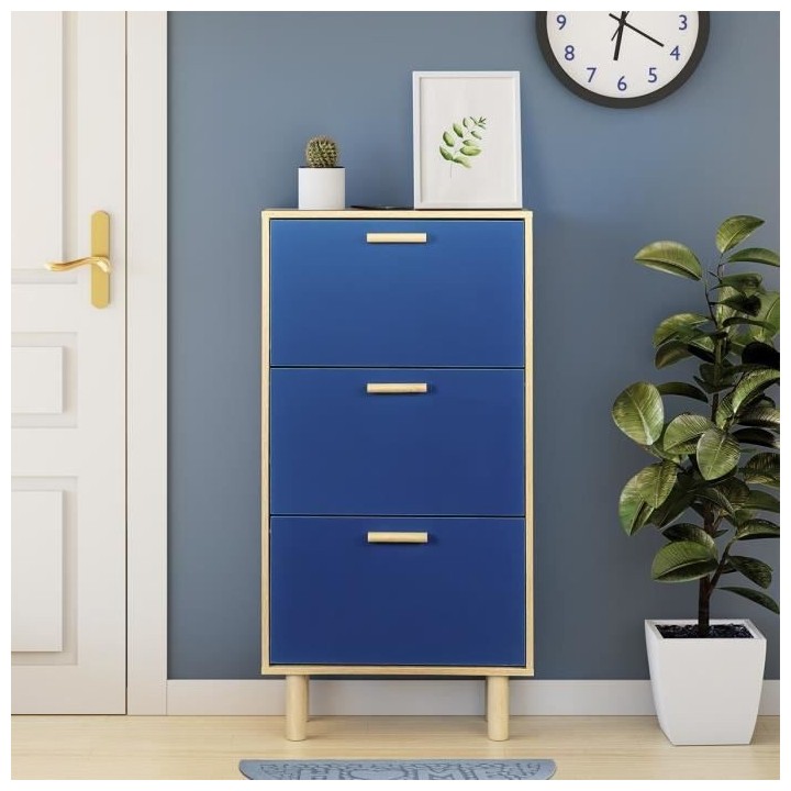 Meuble a chaussures - Pieds bois de pin bleu - LILA